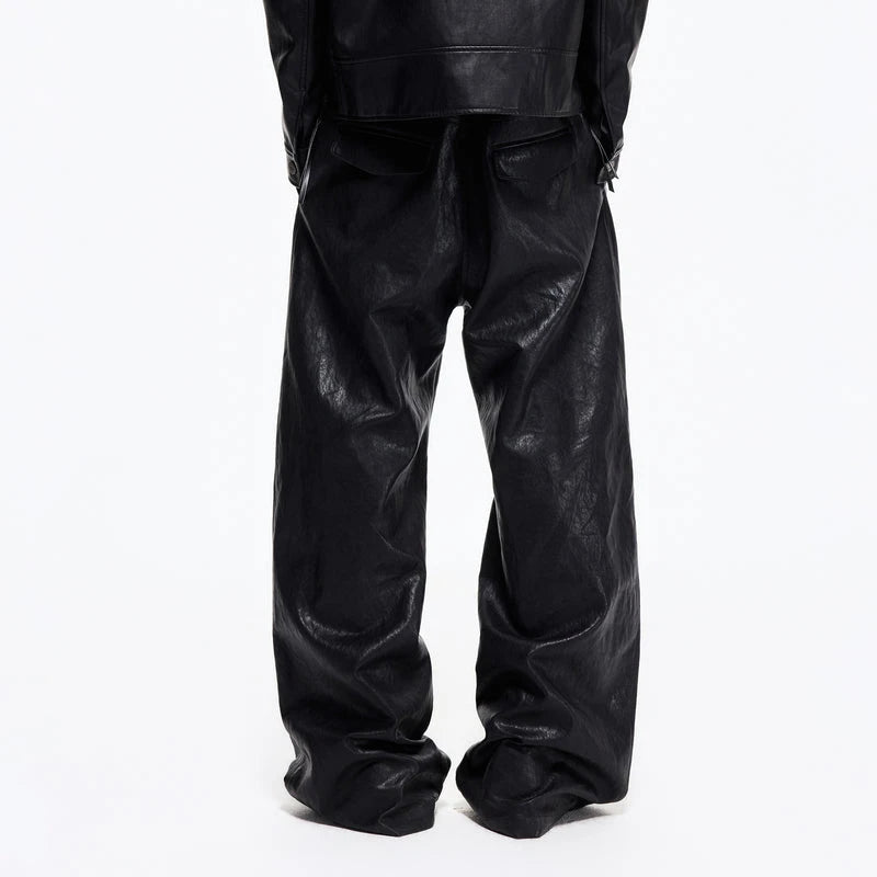 Customize Pleated Straight Leg Faux Leather Trousers Pants for Men Faux Leather Pant Manufacturer