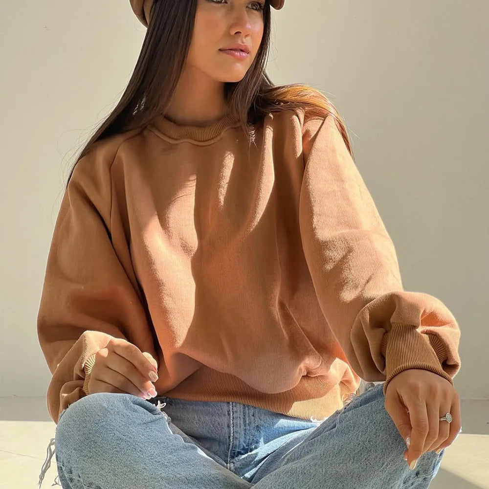 Custom Oversized Cropped Crewneck Sweatshirt Woman Plain Boxy Crop Top Sweatshirt