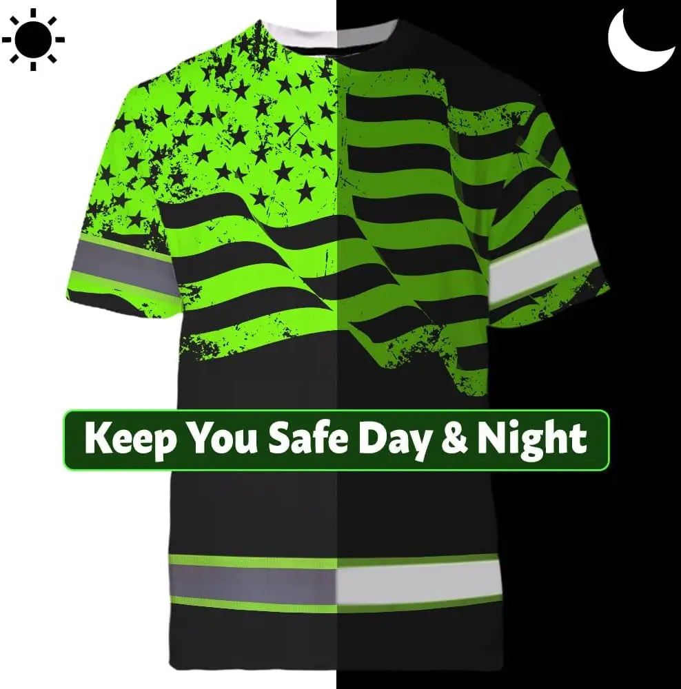 Maddly High Visibility Workwear Collection Custom Name for Workers Runners Truckers Patriotic US Flag Breathable Safety Gear