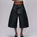 Custom Wide Leg 3/4 Long Jean Shorts for Women Baggy Raw Selvedge Denim Shorts Woman Jorts