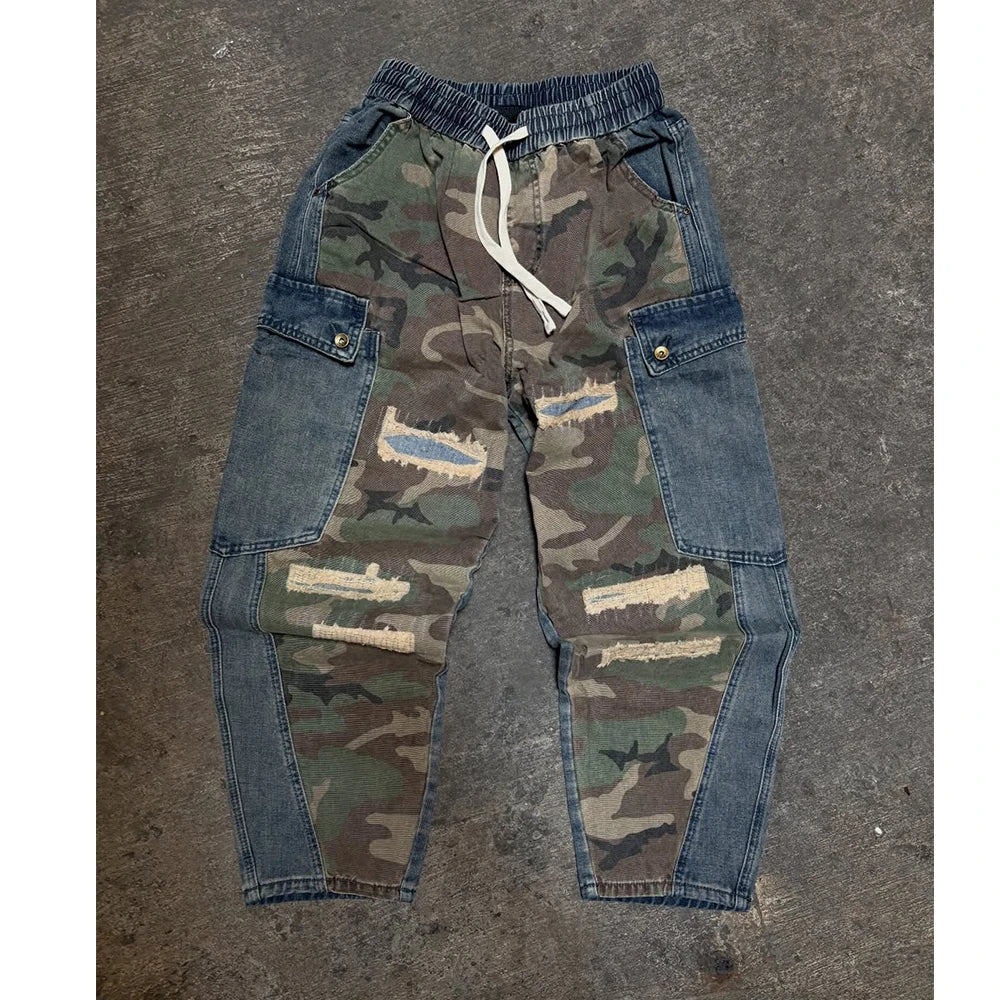 Custom Men's Jogger Jeans Distressed Camo Denim Pants for Men Cargo Denim Jeans