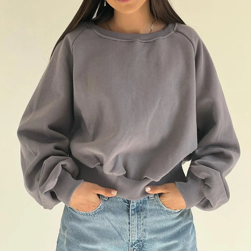 Custom Oversized Cropped Crewneck Sweatshirt Woman Plain Boxy Crop Top Sweatshirt
