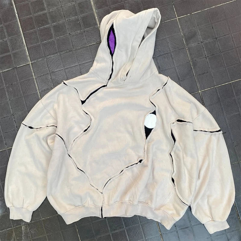 Custom Cut and Sew Hoodie Men Streetwear Ripped  Pull Over Hoodies Manufacturer