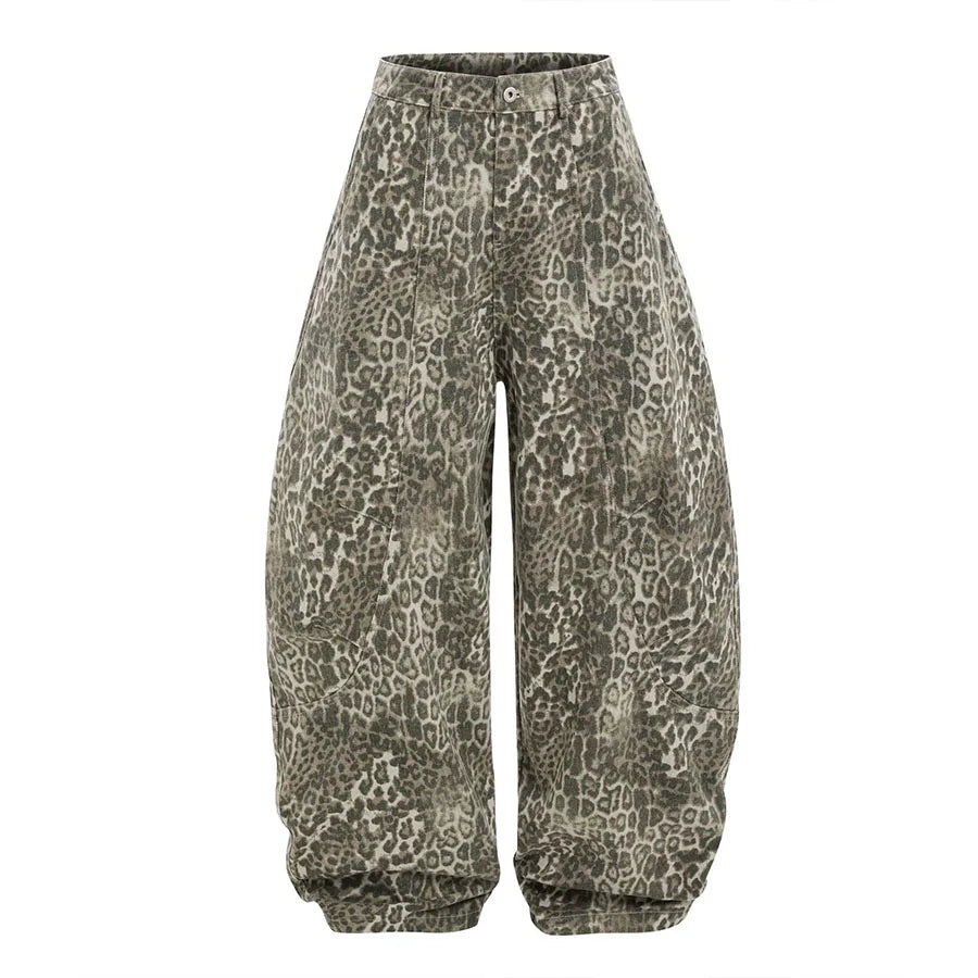 Custom Eco-Friendly Casual Spring Women's Loose Fit Leopard Print Wide Leg Barrel Pants Polyester/Cotton New Styles