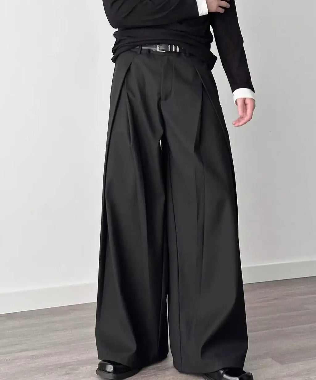 Custom Baggy Black Pleated Dress Pant Men Casual Wide Leg Pleat Pants Trouser