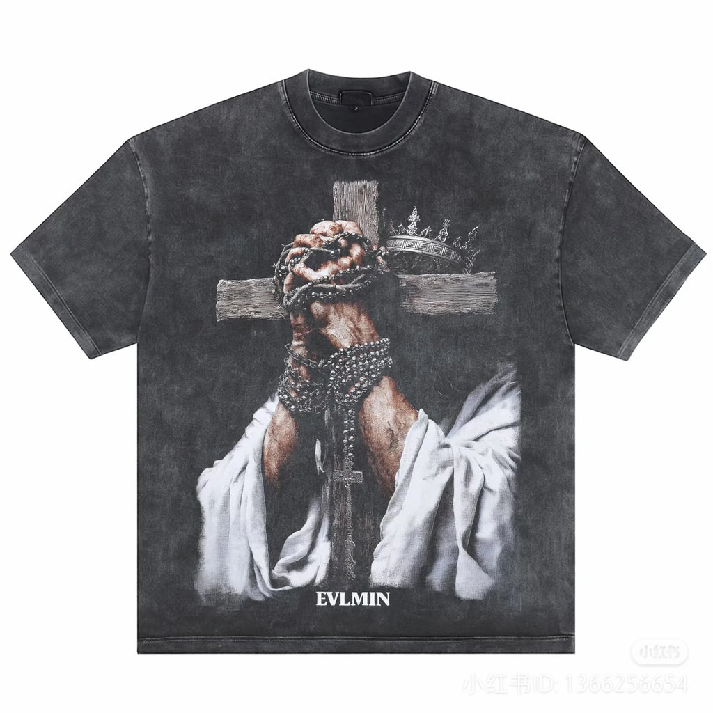 Custom logo Men's Cotton Dtg Printed T-shirts Vintage Wash Graphic Print on Demand T-shirt for Men