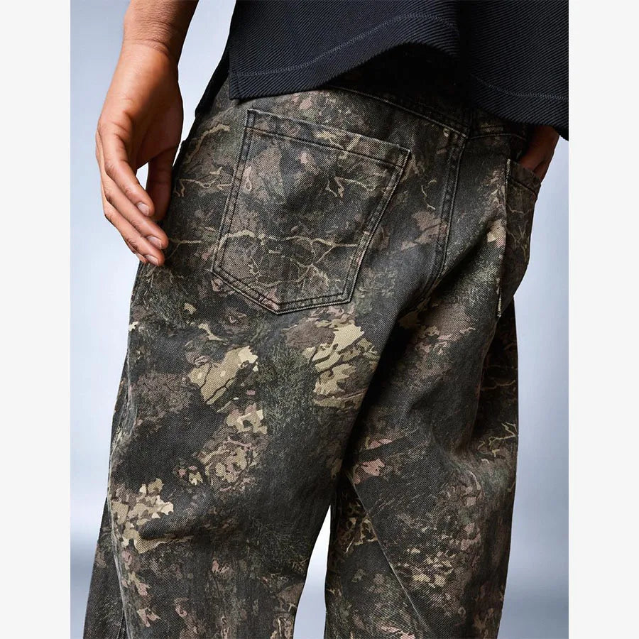 Custom Mens Camo Denim Pants for Men Camo Streetwear Trouser Printed Denim Jeans