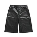 Custom Men's PU Leather Shorts for Men Carpenter Bermuda Leather Shorts 3/4 Quarter Shorts Manufacturer