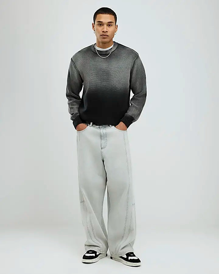 Custom Winter Thick Cashmere Men's Knitted Pullover Sweater Vintage Wash Knit Sweater