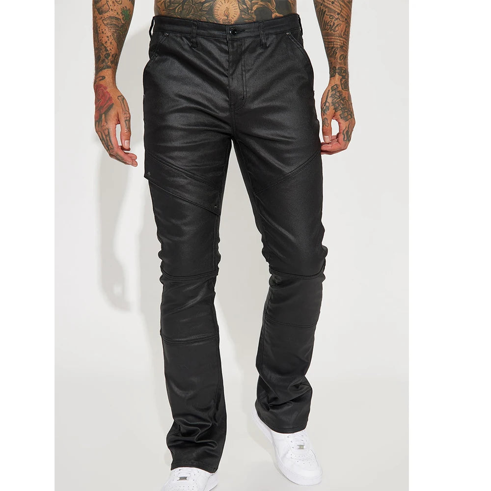 Custom Men's Coated Stacked Skinny Flare Pants Pants for Men Slim Fit Bootcut Pants Manufacturer