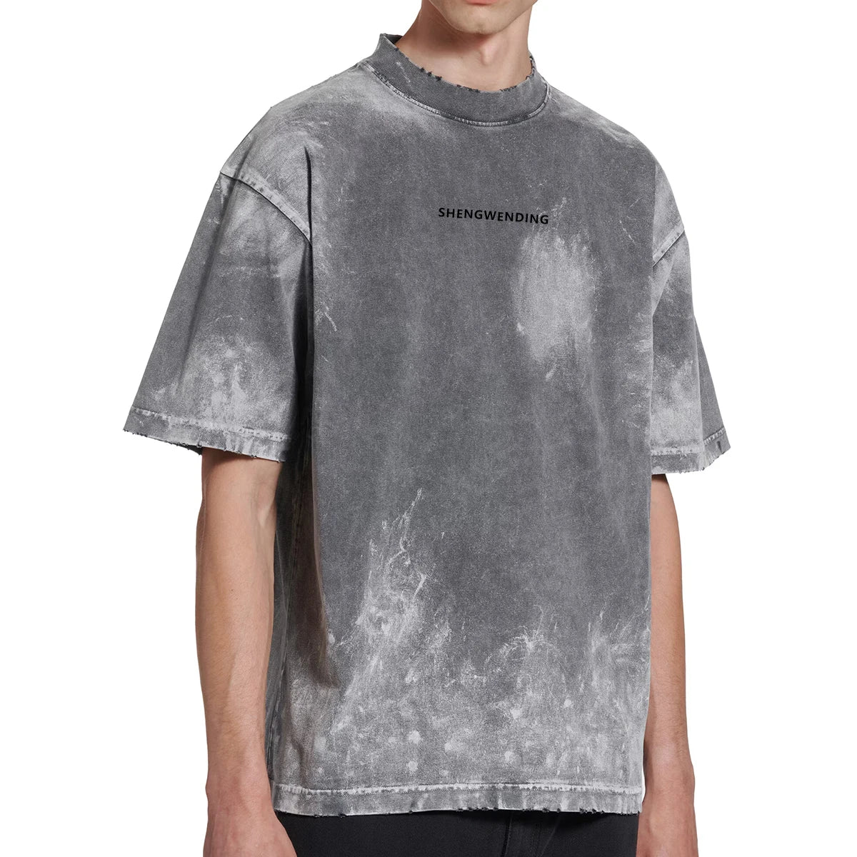 Custom Men RibNeck Plus Size T-Shirt Cotton Heavyweight t Shirt Vintage Luxury Drop Shoulder Blank Acid Wash TShirt for Men