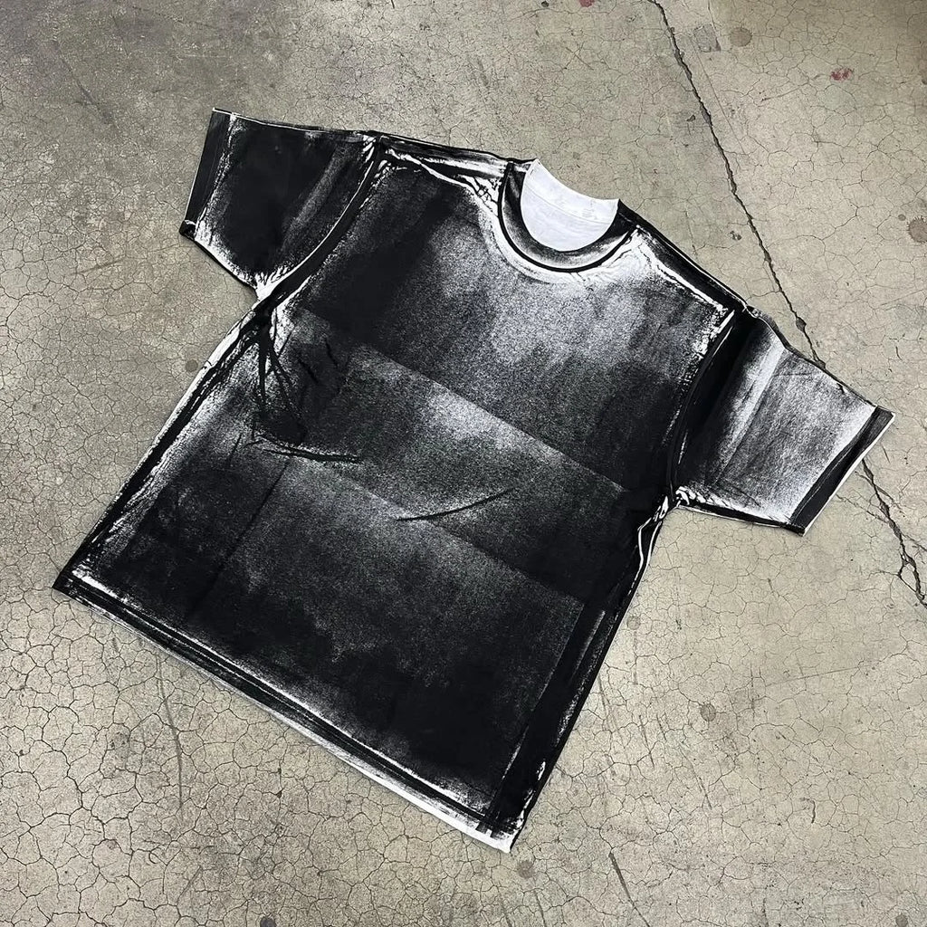 Men's Loose Short Sleeve T - Shirt with Artistic Black Ink Painting Design 280 Gsm Tshirt