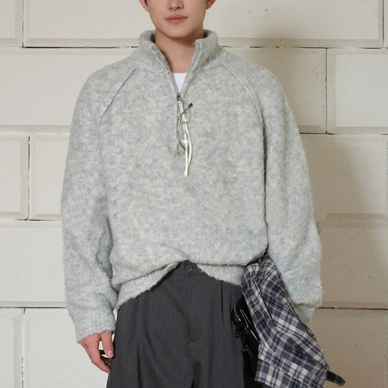 Customizable Quarter Zip Sweater Knitted Winter Clothing Half Zip Furry Sweater for Men Cashmere Sweater