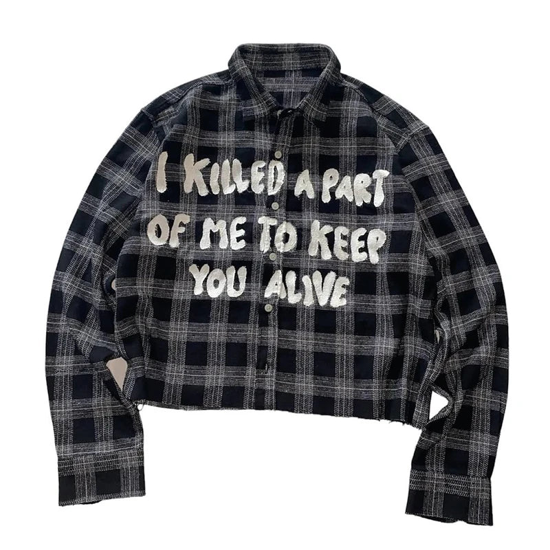 Custom Men's Plaid Shirt Streetwear Long Sleeve Plaid Flannel Shirts Men Printed Plaid Crop Shirt