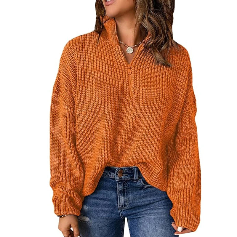 Custom Plus Size Women's Winter Sweaters Quarter Zip Sweater Ladies Pullover Sweater