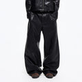 Customize Pleated Straight Leg Faux Leather Trousers Pants for Men Faux Leather Pant Manufacturer