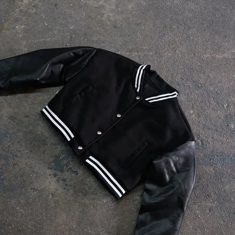 Custom Cropped Varsity Jacket Men Black Varsity Jacket for Men Baseball Letterman Varsity Jackets
