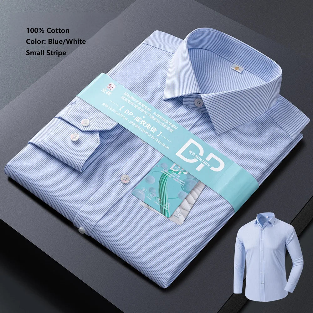 High End Chemise Homme Long Sleeved 100%Cotton Men's Shirts Anti Wrinkle Ready to Wear DP Ironing Business Professional ODM