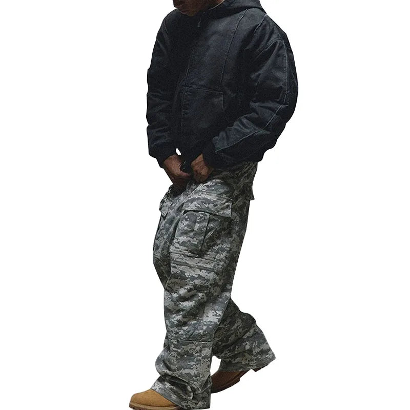 Custom Men's Straight Casual Mid Waist Heavyweight Baggy Cargo Pants Polyester/Cotton Anti-Pilling Side Pockets