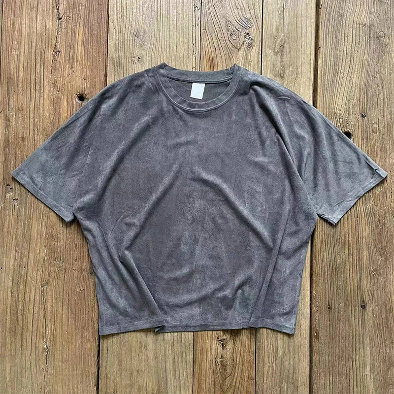 Custom Suede Men's Regular Solid Knitted Loose Fit T-shirt 220g