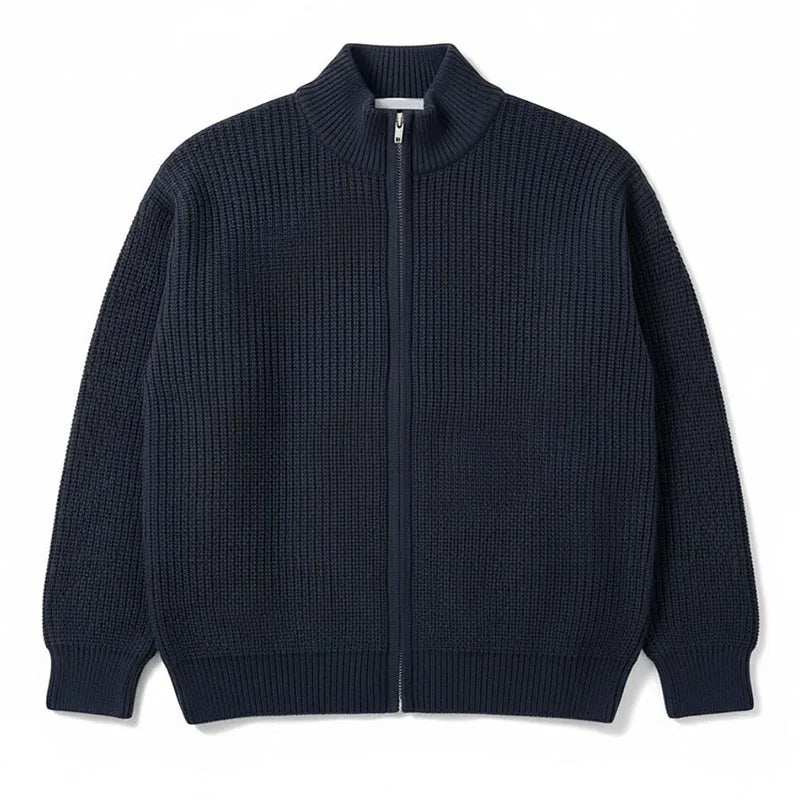 Custom Winter Heavy Knitted Zip-Up Sweater Jacket Cashmere/Wool Sweater for Men Knitwear Manufacturer