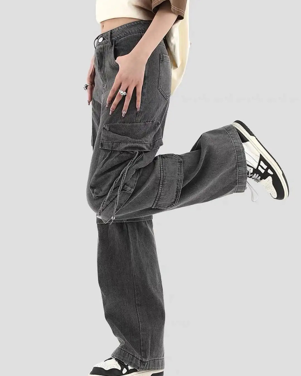 Custom Woman Cargo Jeans Ladies Jeans Cargo Pants with Side Pocket