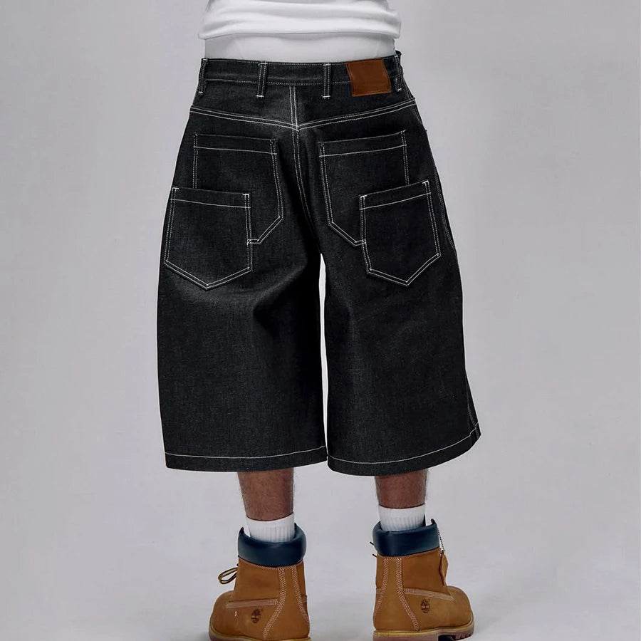 Custom Wide Leg 3/4 Long Jean Shorts for Women Baggy Raw Selvedge Denim Shorts Woman Jorts