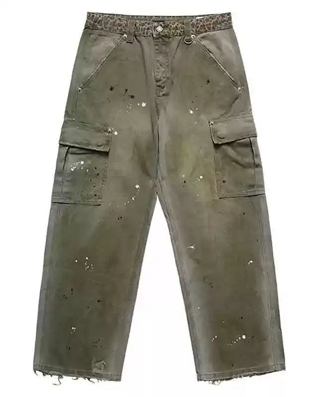 Custom Baggy Splash Ink Cargo Pants Trouser for Men Casual Vintage Wash Pants