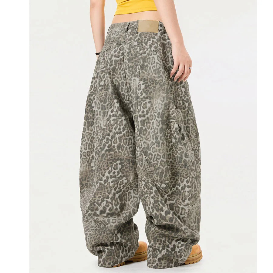 Custom Eco-Friendly Casual Spring Women's Loose Fit Leopard Print Wide Leg Barrel Pants Polyester/Cotton New Styles