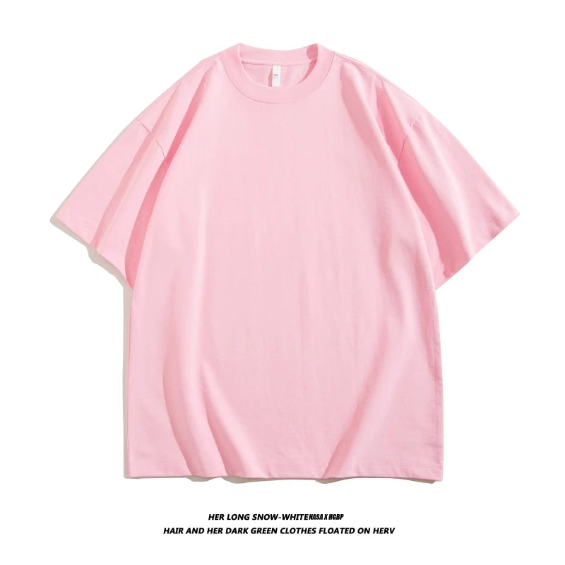 Blank 100% Cotton T-shirt Boxy Luxury Drop Shoulder Heavyweight 320 Gsm Thick High Collar Custom logo t Shirts for Men