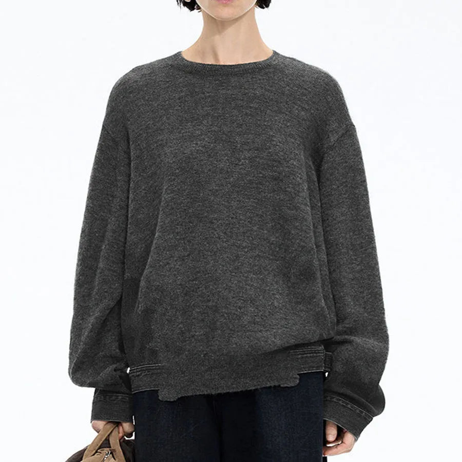 2026 New Design Winter Men's Knitted Crewneck Oversized Casual Solid 100% Cotton Denim Eco-Friendly Anti-Wrinkle Pullover