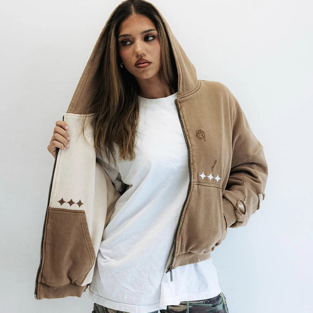 Custom Boxy Zip up Reversible Hoodie for Men Oversize Waffle Knit Lined Hoodie Unisex