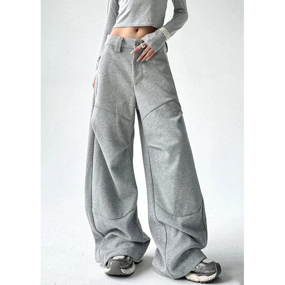 Custom Women's Casual Wide Leg Trousers for Woman Female Trousers Wrinkled Patchwork Cotton Pants