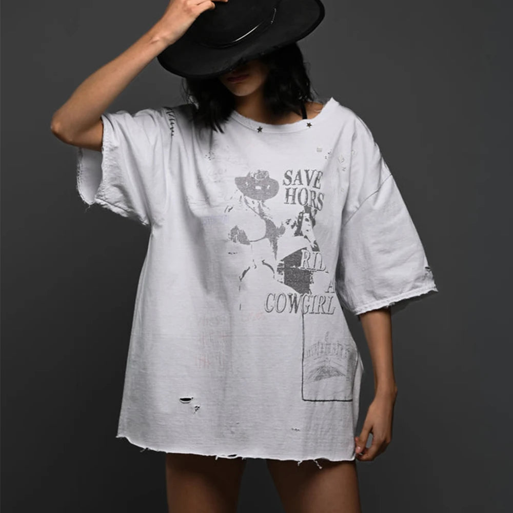 Custom logo Women's Casual T-shirts for Women Streetwear Oversized T-shirt Wash Tshirt