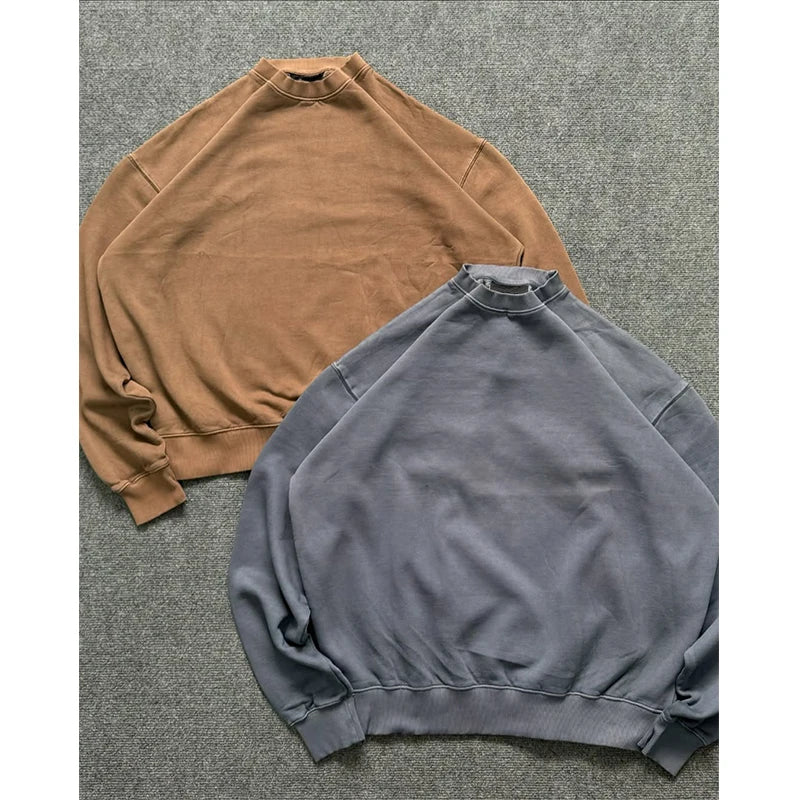 Custom Unisex Crew Neck Sweatshirt 100% Cotton Solid Vintage Oversized Autumn Eco-Friendly