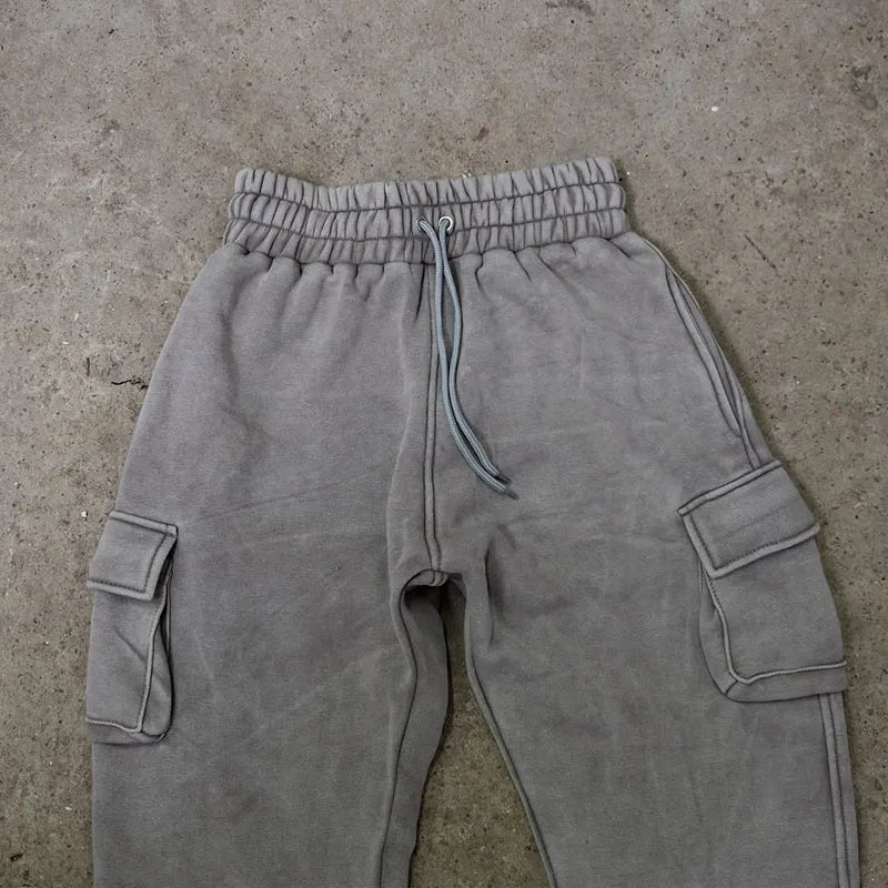 Custom Men's Vintage Straight Casual Cargo Jogger Pants Heavyweight Worsted 100% Cotton Mid Waist Drawstring Closure Sweatpants