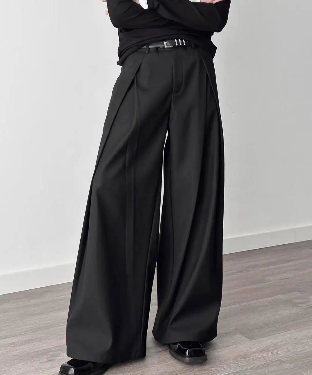 Custom Baggy Black Pleated Dress Pant Men Casual Wide Leg Pleat Pants Trouser