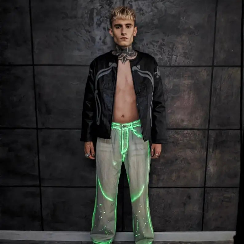Custom Glow in the Dark Jeans Denim Pants Neon Streetwear jeans unisex trouser men women