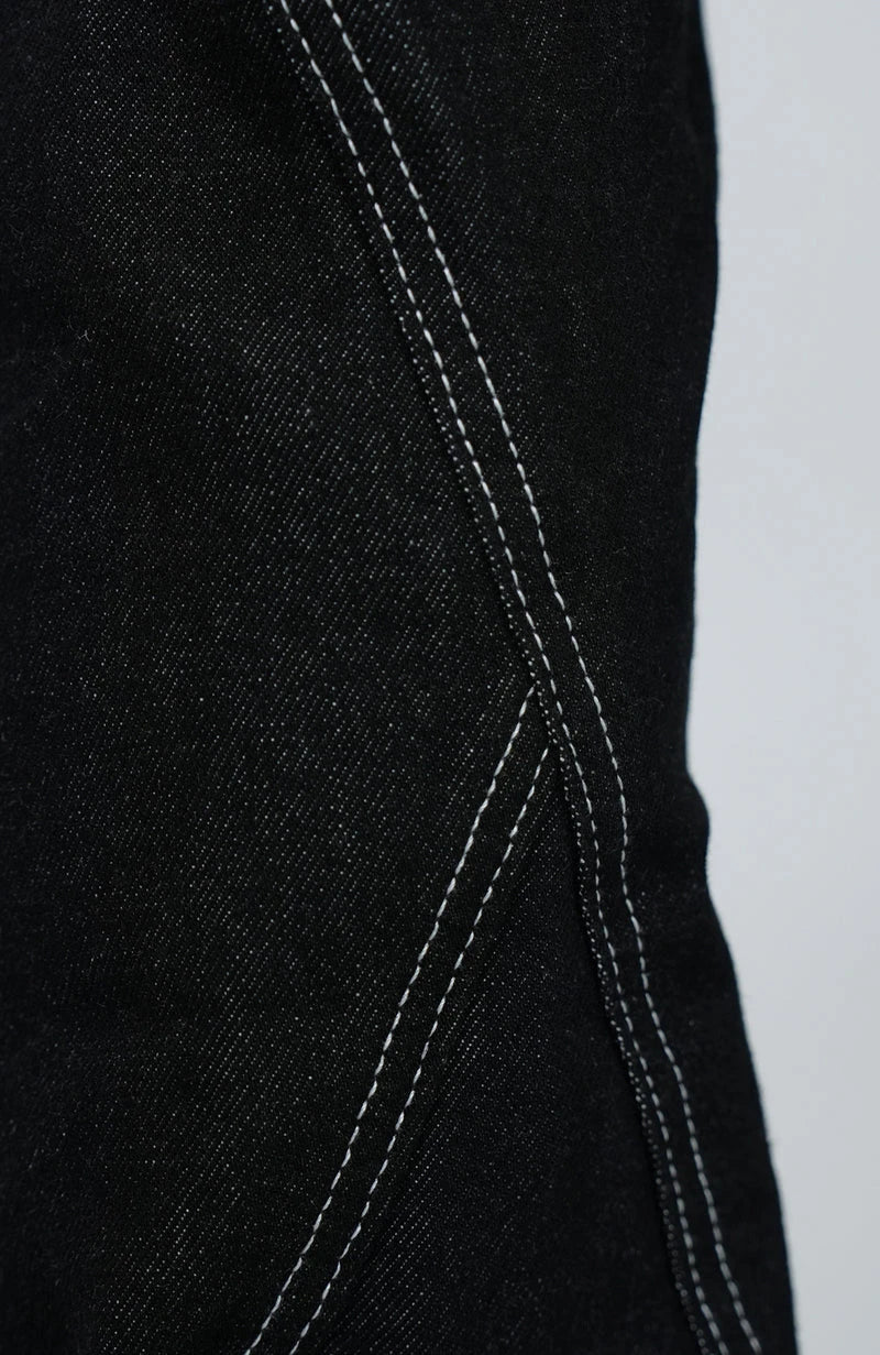 Custom Raw Denim Button Panel Flared Jeans for Men Stacked Flare Jeans