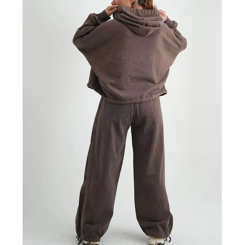 Custom Plus Size Hooded Solid Eco-Friendly 100% Cotton Heavyweight Women's Vintage Casual Winter Tracksuits Set