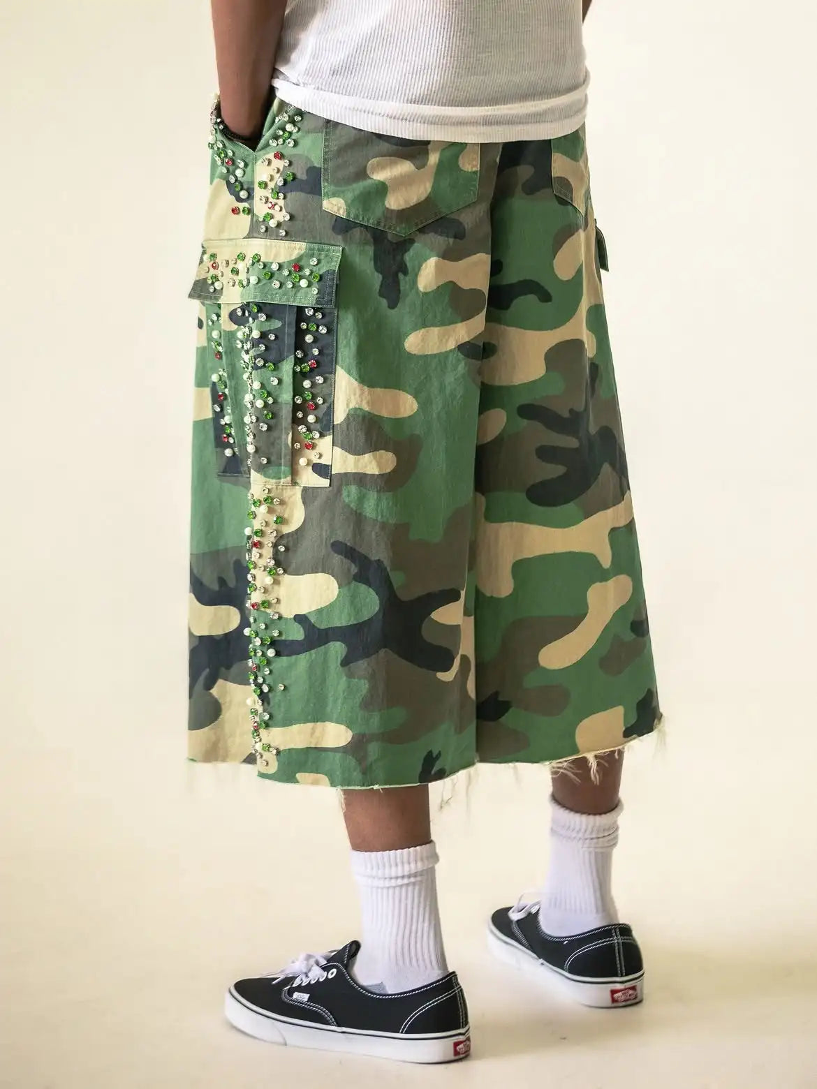 Custom Men's Summer Camo Long Baggy Shorts for Men Camouflage 3/4 Cargo Shorts