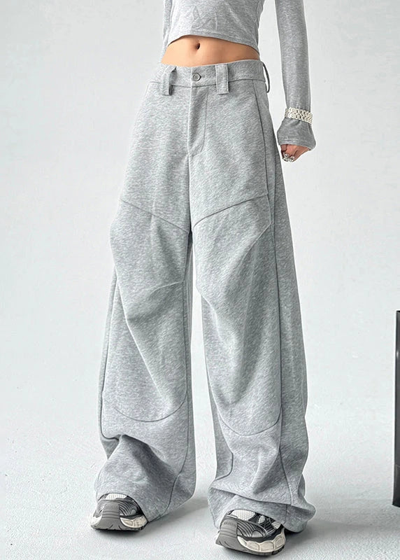 Custom Women's Casual Wide Leg Trousers for Woman Female Trousers Wrinkled Patchwork Cotton Pants