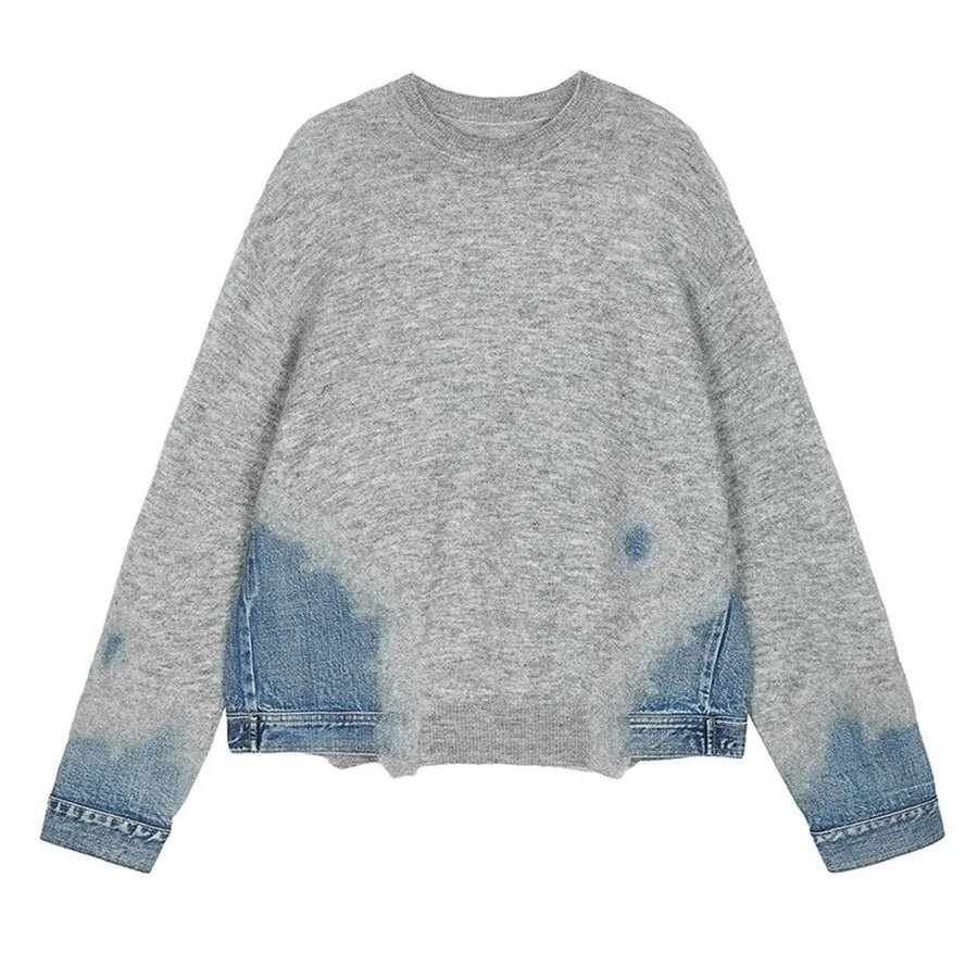 2026 New Design Winter Men's Knitted Crewneck Oversized Casual Solid 100% Cotton Denim Eco-Friendly Anti-Wrinkle Pullover