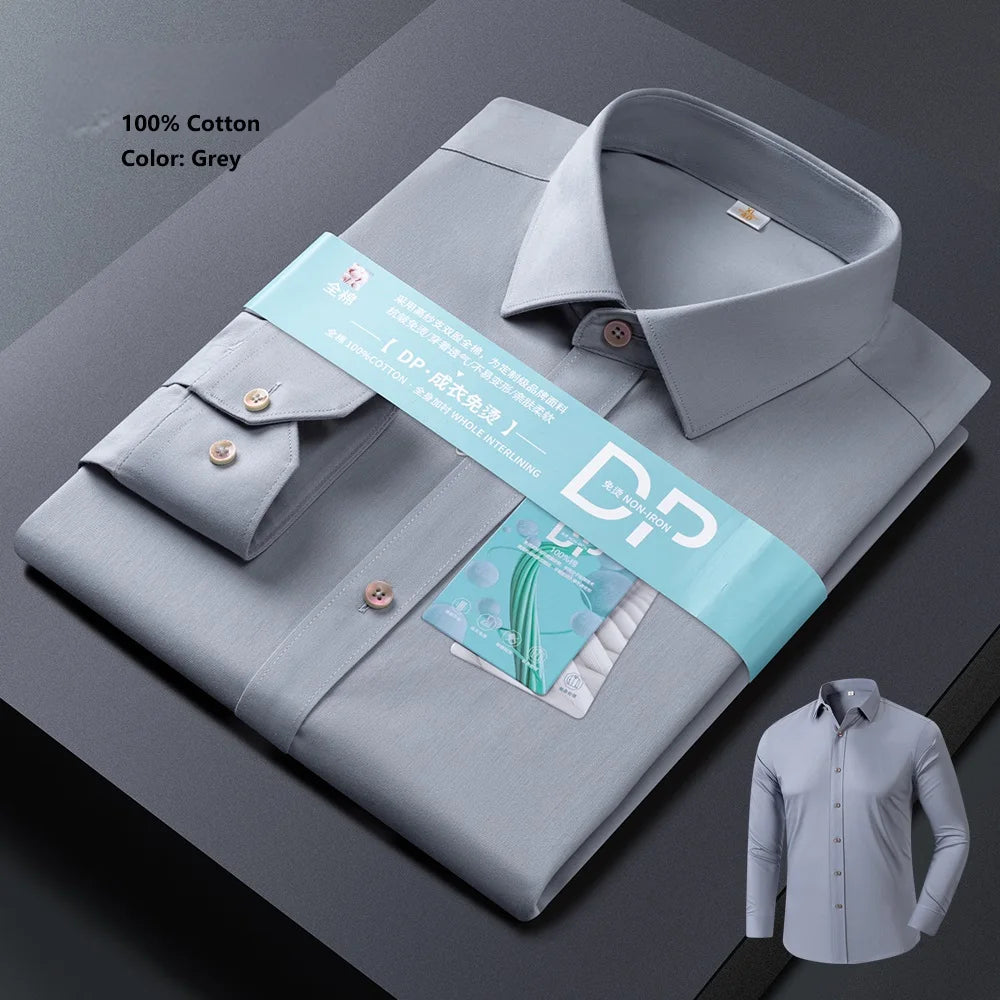 High End Chemise Homme Long Sleeved 100%Cotton Men's Shirts Anti Wrinkle Ready to Wear DP Ironing Business Professional ODM