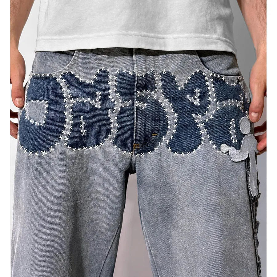 Custom Logo Men's Casual Jeans Pants for Men Streetwear Printed Denim Jeans