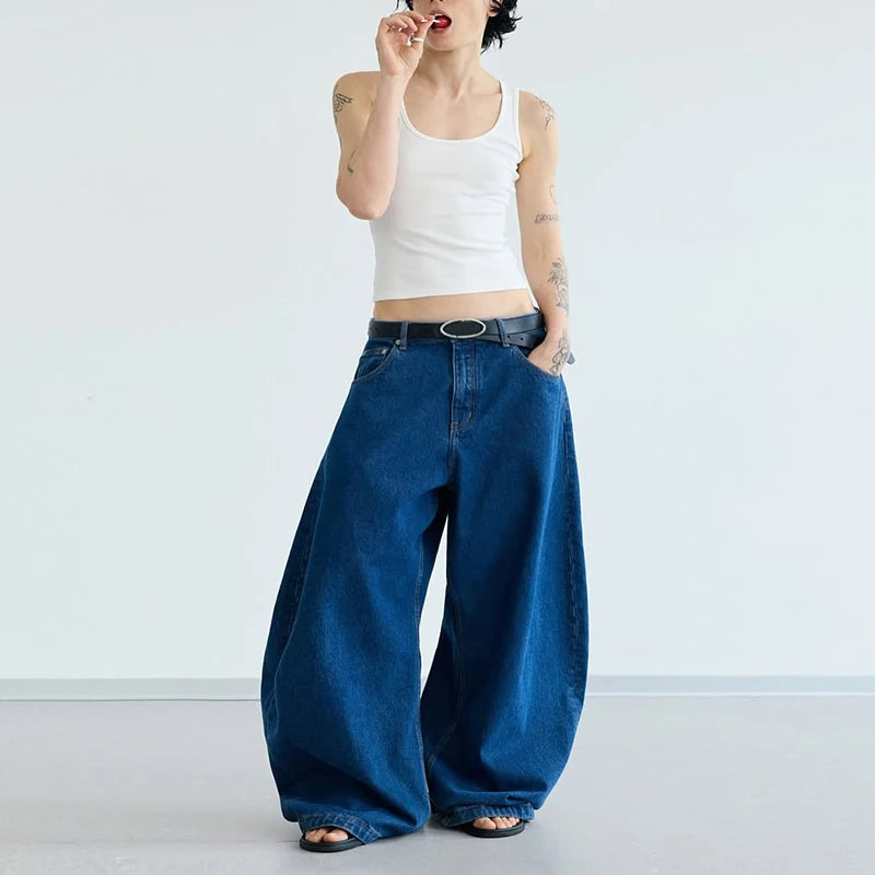 Custom Ladies Denim Jeans Wide Leg Loose Fit Casual Baggy Jeans Pants For Women