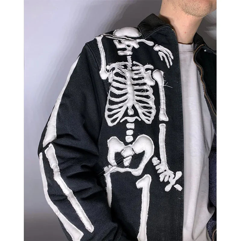 Custom Men's Winter Hooded Casual Jackets Designer Eco-Friendly Embroidery Zip-Up Jacket 100 Grams Thick Skull Pattern