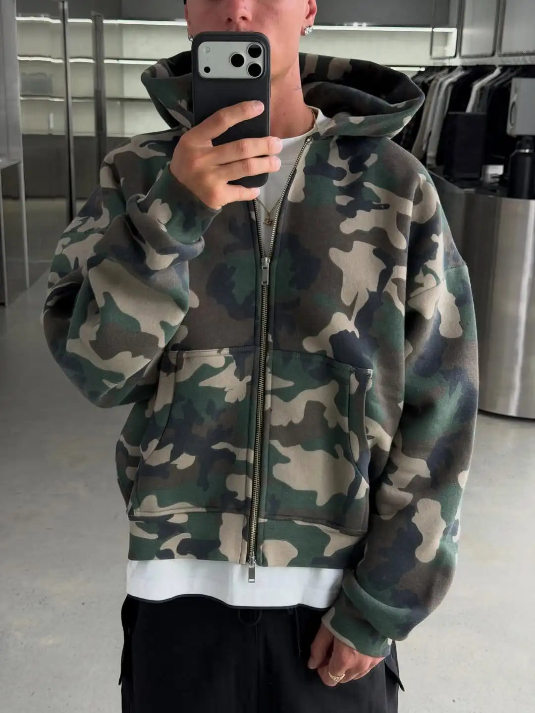High Quality Heavyweight Boxy Camouflage Hoodie 400gsm Oversized Custom Camo Print Hoodie for Men