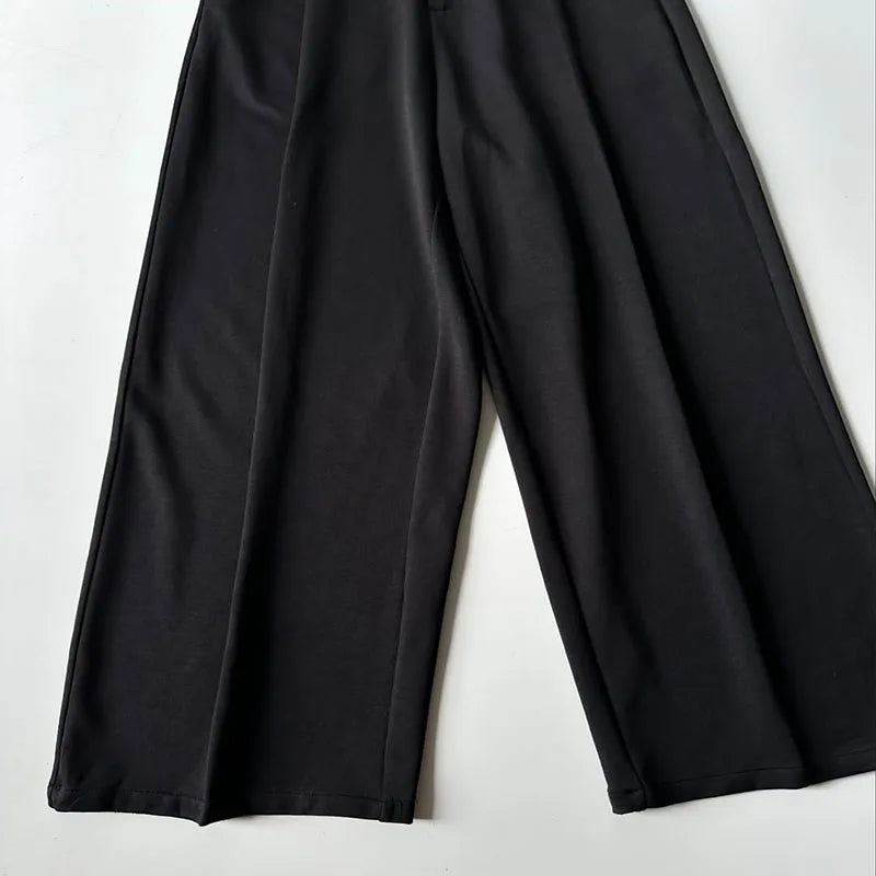 Custom Men's Korean Casual Pleated Pants Mid Waist 100% Polyester Worsted Heavyweight Anti-Wrinkle Zipper Fly Knitted Pockets