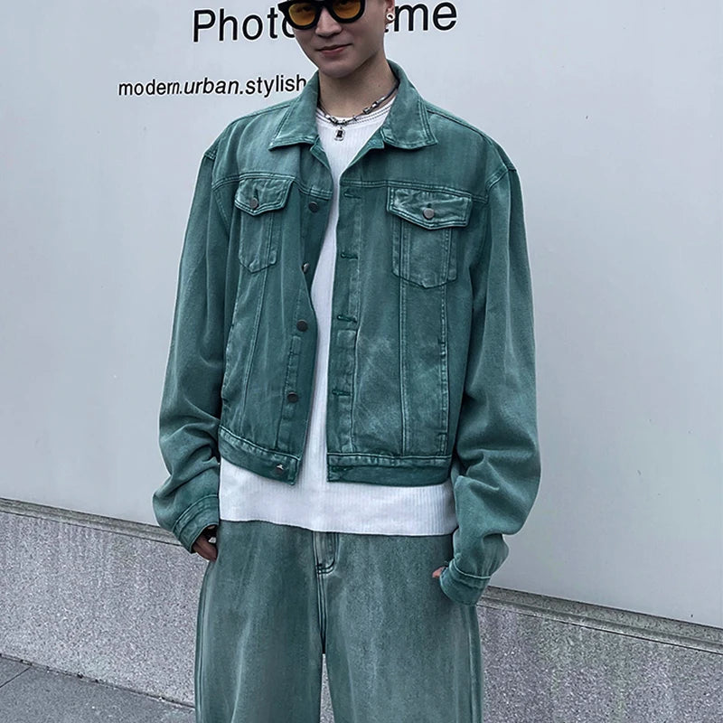 Custom Men's Casual Denim Jeans Set Two Piece Washed Denim Jacket Breathable Quick Dry Light Wash Vintage Style